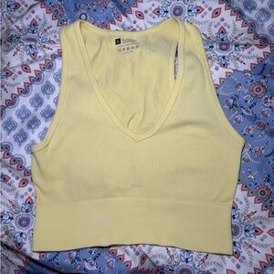 Yellow Ribbed V-Neck Women's Top